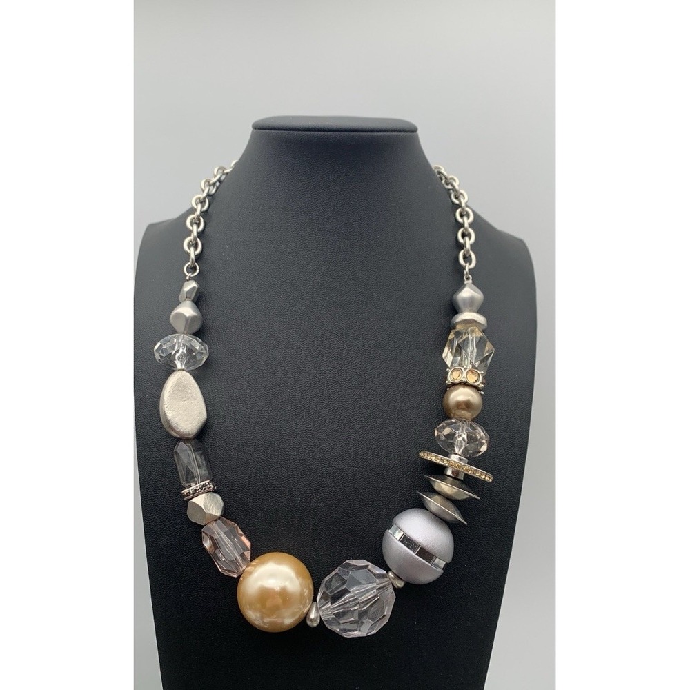 Chicos Silver Tone Chunky Mixed Media Beaded Necklace 18-22"β